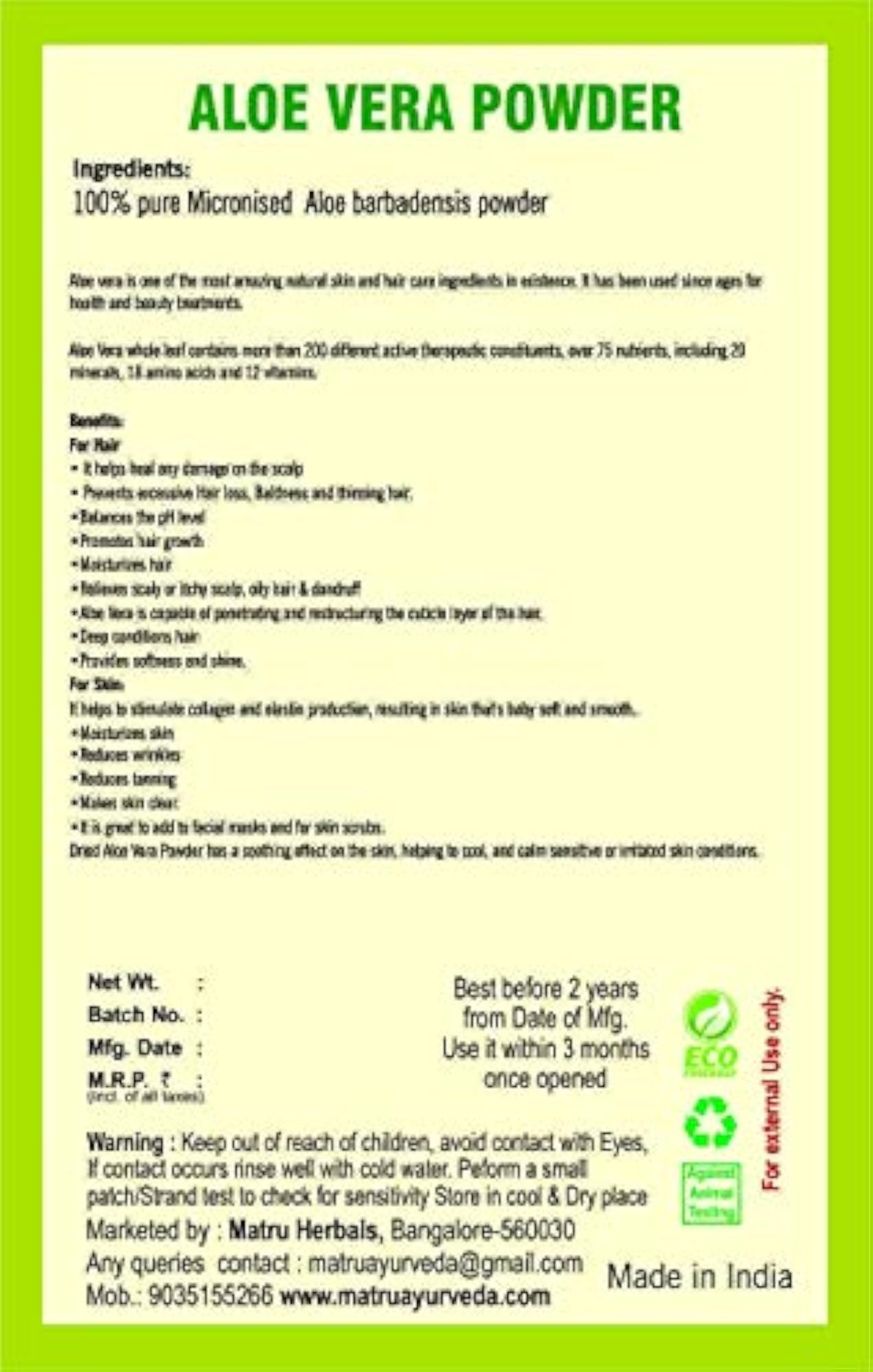 Pure Premium Aloe Vera Powder, 100g
