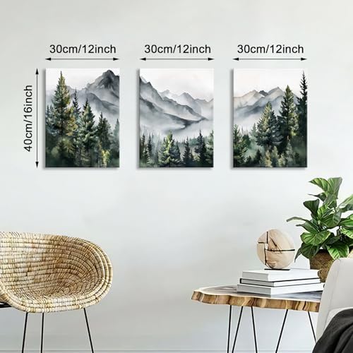 3 Panels Framed Green Views Canvas Wall Art - Image 2