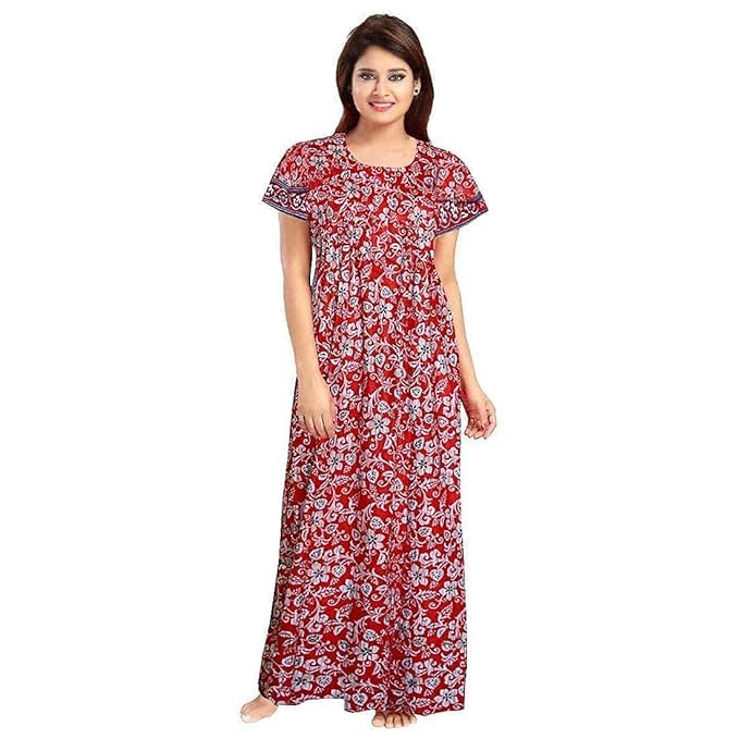 Image of Nighty for Women Cotton Printed Maxi Gown Ankle Length Nighty Night Dress Gown for Women Maxi - Free Size (Pack of 4)