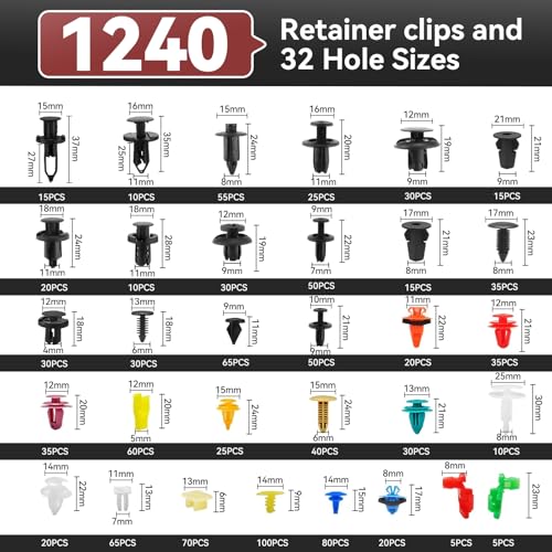 Image of 1240PCS Auto Retainer Clips Kit with Trim Removal Tools and 3-Layer Organizer Box, 32 Sizes Push Rivets Fasteners for Car Bumper, Fender, Door Panel and Interior Repair