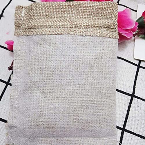 QiaoJun Worki Hessian, torby ze sznurkiem, 100 szt. jutowe torby na prezenty 7 x 9 x 12 10 x 14 cm, naturalne jutowe torebki na biżuterię, opakowanie na biżuterię, torby ślubne (1 opakowanie 1) 2)