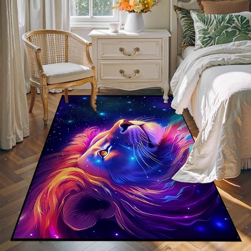 Galaxy Lion Rug Large 3D Fierce Lions Area Rugs for Kids Bedroom Living Room Playroom Gameroom Boys Glitter Carpet Throw Rugs Floor Mat 71 in x 47 in Galaxy 8 4' x 6' (Rectangular)