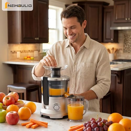 NEWBULIG Centrifugal Juicer, 600W Juicer Machine with 2.5" Feed Chute & 17,000 RPM, 3-Speed Juice Extractor for Whole Fruits Vegetables, Easy to Clean, BPA-Free, Silver by NEWBULIG - Image 9