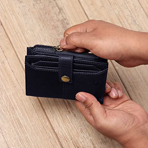 Image of Zipper Genuine Leather Wallet for Men, RFID Safe Full Grain Leather Handcrafted Front Pocket with Detachable Cardholder