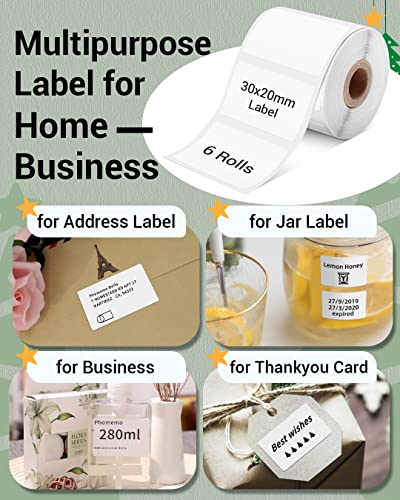 Image of Phomemo Sticker Labels 1.18 inch x 0.79 inch (30x20mm) 6 Rolls, for M110 /M110S /M120 /M200 /M220 Printer - Black on White, for Small Business, Home, Office, 320 Labels /Roll