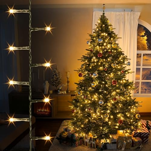 EcoNour Cluster-Lichterkette, 500 LEDs, 12.5 m, warmweiß | 8 Stunden Leuchtdauer, 8 Lichtmodi, 2,5 cm LED-Abstand, mit Timer und Speicherfunktion | Für den Innen- und Außenbereich geeignet