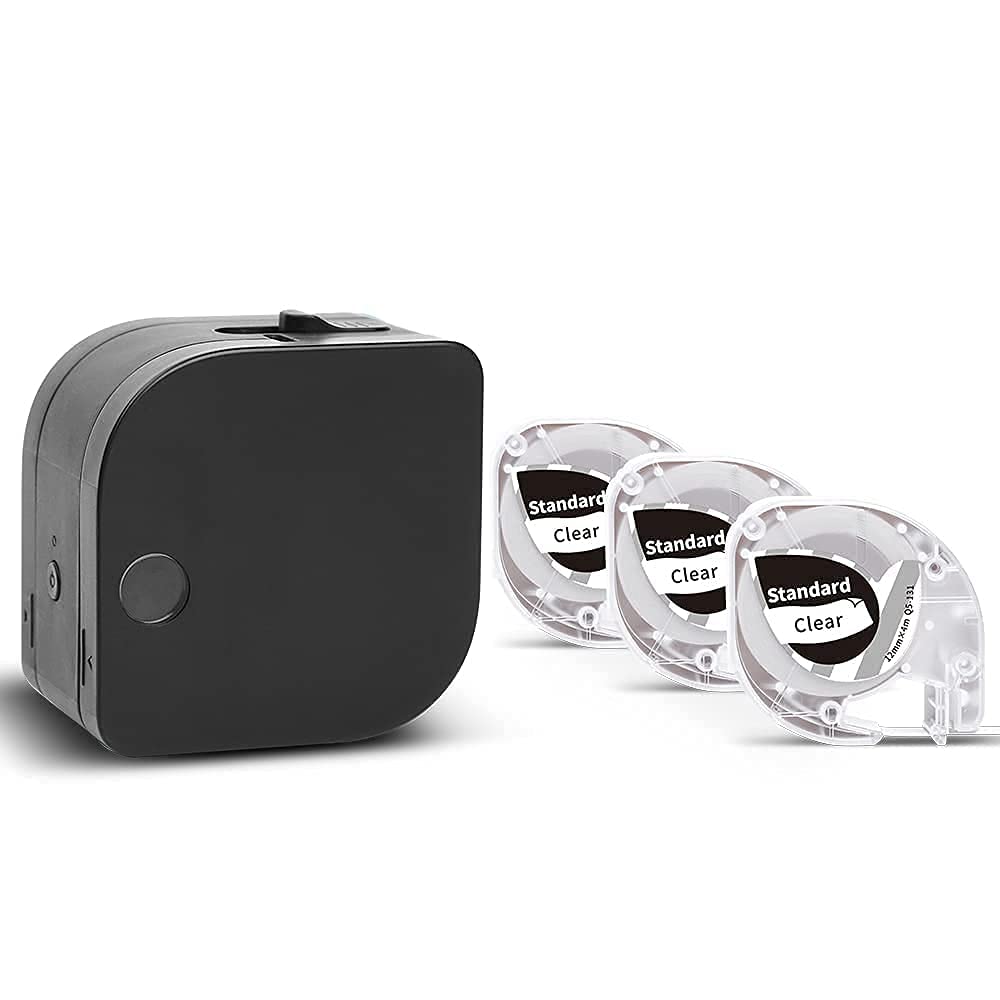 Phomemo P12 Label Maker with Tape, Bluetooth Label Maker Machine with 3 Pack Black on Clear Tape, Label Maker Machine with Different Fonts for Organization