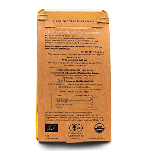 Image of Makaibari Darjoolong Oolong Loose Leaf Tea 100g (3.52oz) Pack | Pure USDA Organic Darjeeling Oolong Tea, Delightfully Rich Flavor & Aroma, Semi-Fermented | 25 Tea Bags