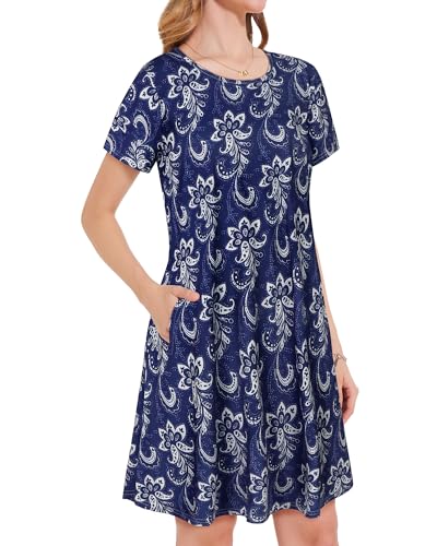 Image of JOLIGAL Summer Dresses for Women Casual Short Sleeve Sundress Scoop Neck Beach T Shirt Dress with Pockets 2026