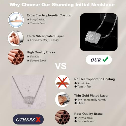 Gold Silver Initial Necklace for Women, 18K Gold Plated Mini Belt Buckle Initial Necklace, Letter A-Z Pendant Charm Necklace Unique Western Jewelry Gifts for Women Men2