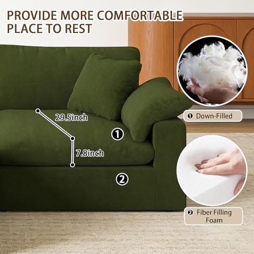 Image of Cloud Sectional Corner Sofa,Left /Right Modular Sofa,Down Filled Convertible Couch,Covers Washable & Replaceable,Green