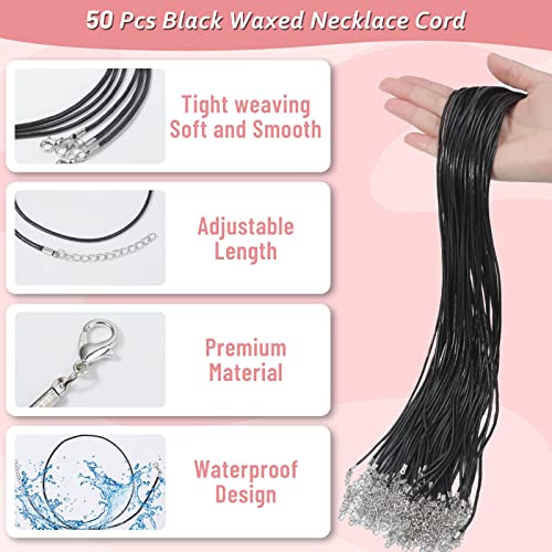 Necklace Cord, Paxcoo 50Pcs Black Necklace String Rope With Clasp, 24 Inch Black Waxed Cotton Cord Necklace Bulk For Charms Pendants, Bracelets, Necklaces, Jewelry Making Supplies And Beading Supplies #TOP2