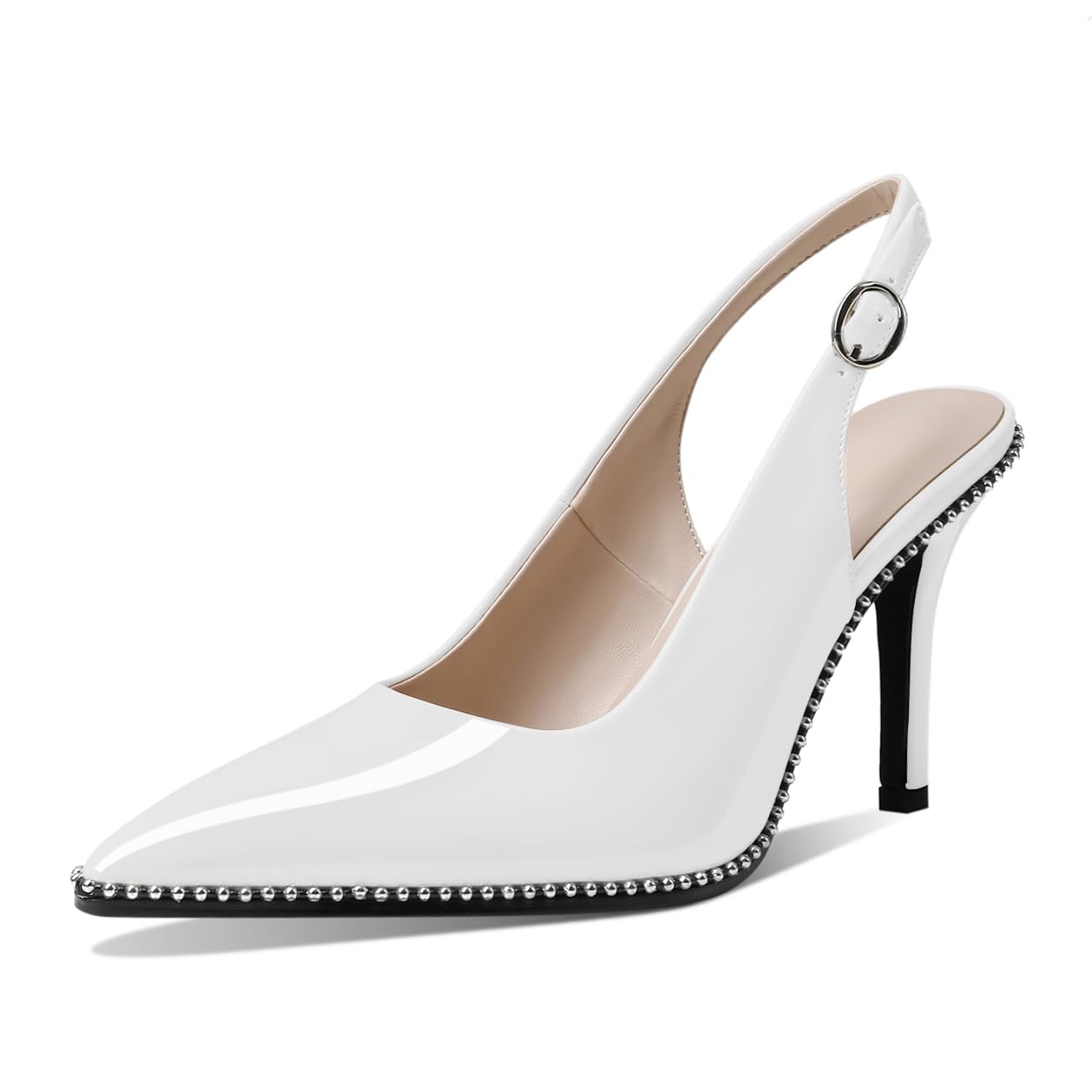 Zamikoo Women Beaded Pumps High Heel Slingback Pointed Toe Slip On 3 5 Inch Stilettos Ankle Strap Adjustable
