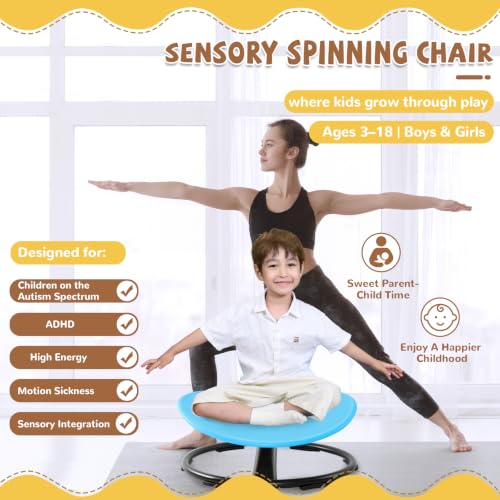 Image of Zhenx Spinning Chair for Autistic Kids (Ages 3-18) - 220lbs Capacity Sensory Swivel Seat - Sensory Toy for Teens with ADHD /Autism - Sit & Spin Calming Gift to Improve Focus & Body Balance (Blue)