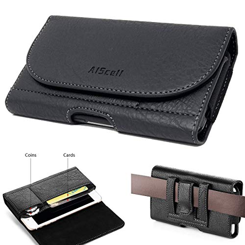 AISCELL Pouch Case for Galaxy S20, S20+, Note 10+,A20, A50, A51, A71,S10+,S9+,Note 8,Note 9,XCover Pro, Black Wallet Leather Belt Clip Case Holster 6.6x3.6x0.6 Inches,Fits Phone with Cover on 09