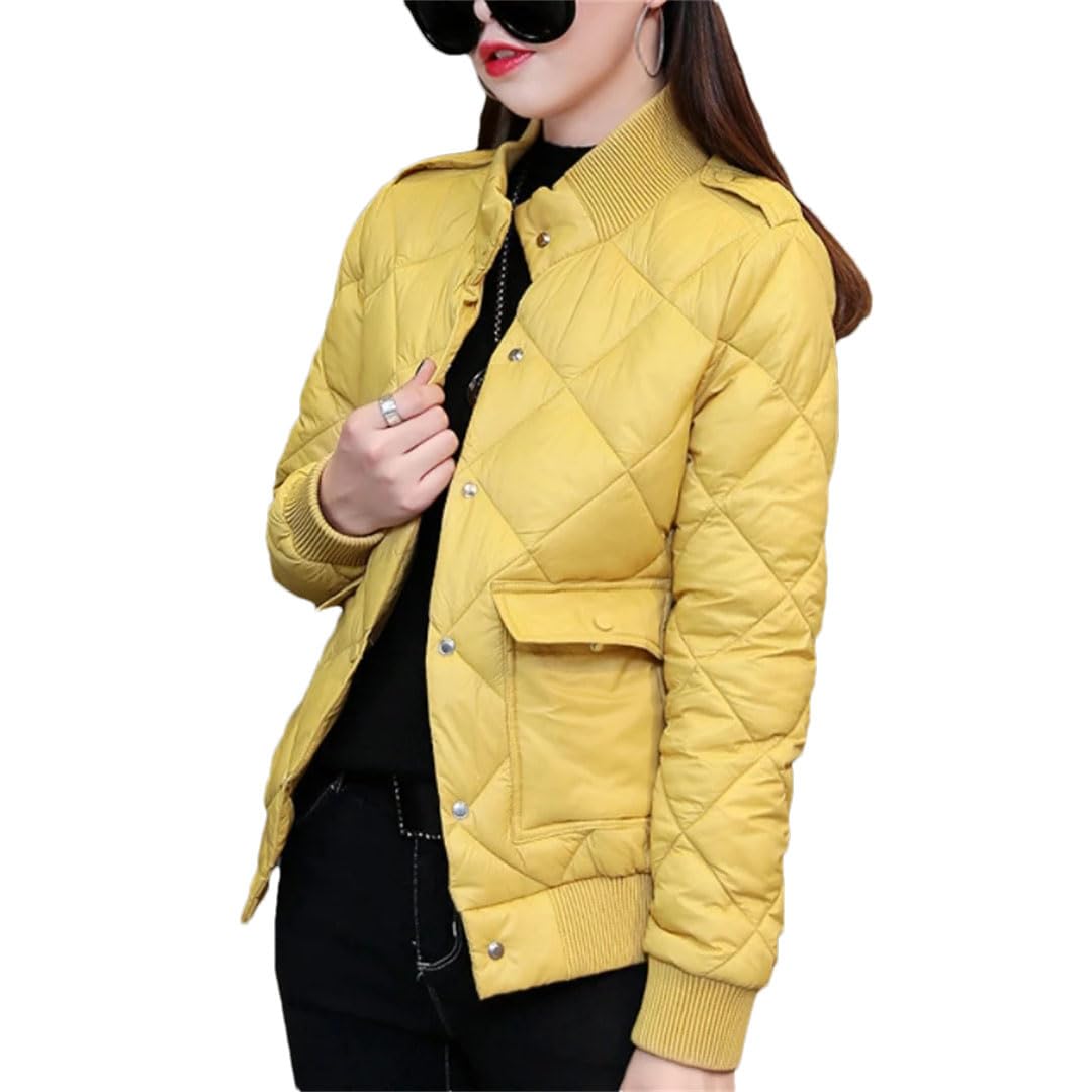 Kurzer Damenmantel, dicke Polsterung, gesteppt, gepolstert, Entendaunen, kurze Outdoor-Kleidung, Zitronengelb, Größe XXL, zitronengelb, XXL