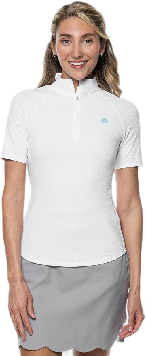 Women's Short Sleeve Golf Top with Mock Neck - UPF 50+ Sun Protection - Albatross