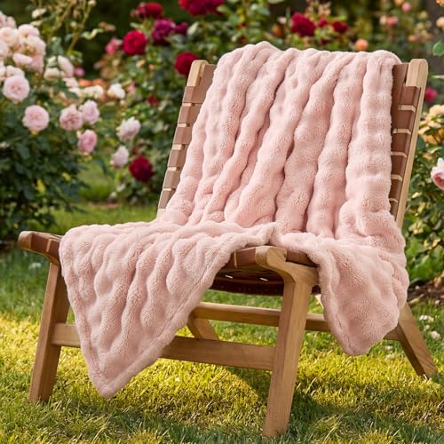 Lotus Karen 3D Bubble Fleece Blanket - Ultra Soft Fluffy Pink Throw Blanket for Couch Lightweight Cozy Throw for All Season Adults Women Kids(Pink 50x60)