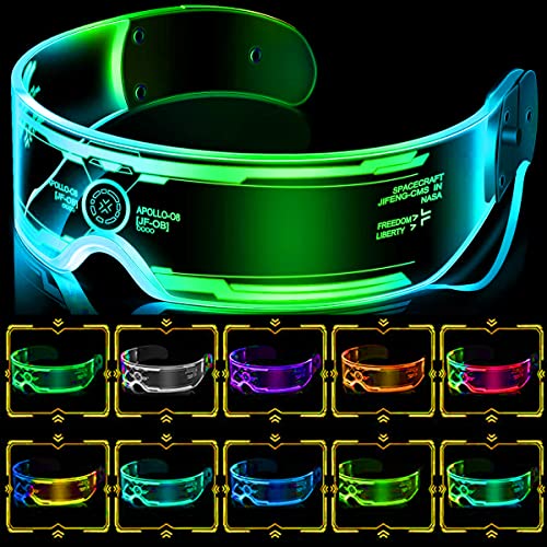 EPROICKS Leuchtende Party Brille, LED CyberPunk Leuchtgläser, Futuristische Visiergläser, Bunte Licht Up coole Brille, Farbwechselnde Leuchtbrille, Rave Brillen für Party, Feier, Fasching o. ä(2077)