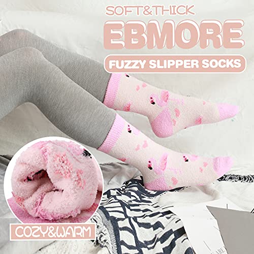 Image of EBMORE Fuzzy Socks for Women, Thick Cozy Warm Fluffy for Winter | Ultra Soft Plush Fleece Lining, Stretch Cuff, Comfy Heel & Toe, for Home & Sleep, Gifts Cabin Slipper Socks, 5 Pairs