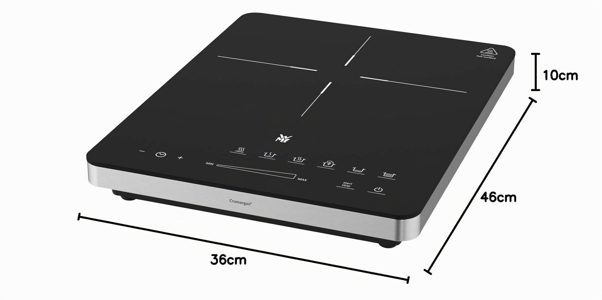 WMF Kult X - Placa de inducción portatil de acero inoxidable 18/10, 2100 W, cocina o calienta, 6 programas y 8 potencias, fácil limpieza