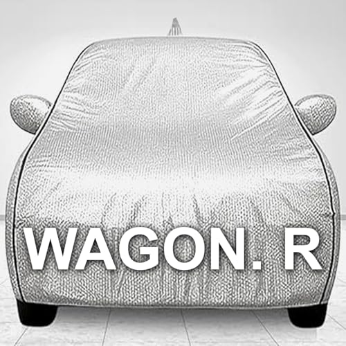 Image of 100% Waterproof Car Cover for WagnoR UV Protection, Dustproof, Windproof | Custom Fit with Mirror Pockets, Belt & Buckle | All Weather Outdoor Body Cover (Silver, WagnoR)