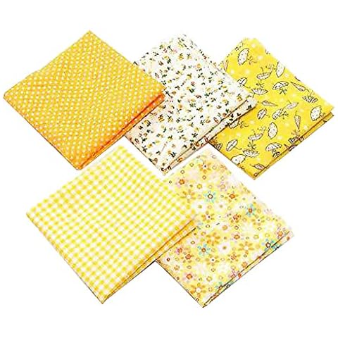 5pcs Cotton Fabric Sewing Quilting Patchwork Crafts 50x50cm (Yellow) Cover