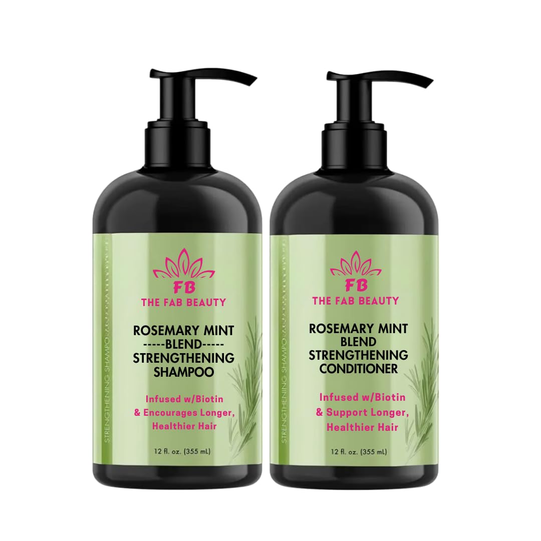 Rosemary Mint Strengthening Shampoo and Conditioner set Infused W/Biotin, Control Hairfall, Encourages Growth Sulfate-Free, Paraben-Free, Cruelty-Free Set 2 Pcs-
