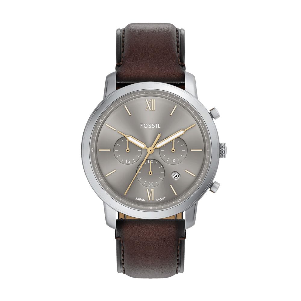 Fossil Neutra Watch for Men, Quartz Chronograph Movement with Leather Strap,Brown and Silver