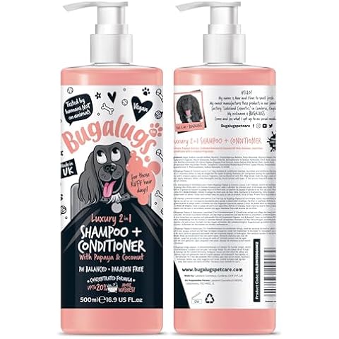 BUGALUGS Dog Shampoo Luxury 2 in 1 Papaya & Coconut Dog Grooming Shampoo Products for Smelly Dogs with Fragrance, Best Puppy Shampoo, Professional Groom Vegan pet Shampoo & Conditioner Cover