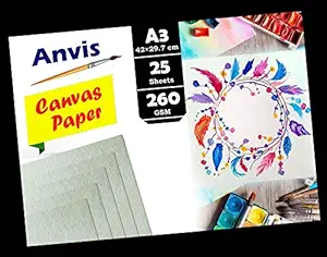 Canvas Drawing Textures Hand Made Papers A3 Size (White, 42x29.7cm) 260 GSM 25 Sheets Rough Grain Surface for Water colour, Acrylic, Ink and Mixed Media