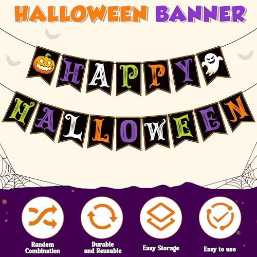 Image of OHOME Halloween Decorations - Happy Halloween Banner | HALLOWEEN Party Decorations for Indoor Outdoor - Trunk or Treat Backdrop Garland for Outside | Hanging Party Favors Supplies for Birthday