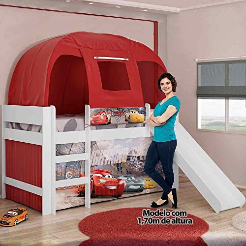 Cama com Escorregador Barraca Led Carros Original Disney Pura Magia Branco/vermelho