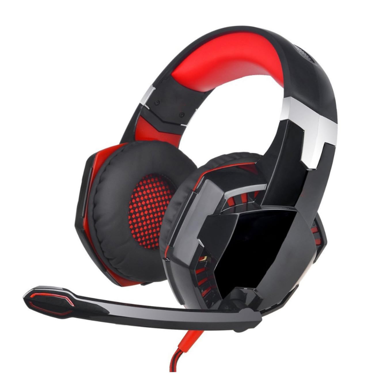 Gadpiparty Cuffie da Gioco con Luce LED Bassi Profondi Stereo Suono Surround Microfono Cuffie Over-ear per Computer e PC Rosse Driver Magnetico al Neodimio da Isolamento dal Rumore