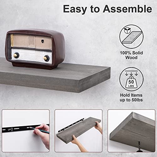 Axeman Floating Shelves Grey, 36W X 8D Wall Mounted Shelves Set Of 2, Solid Wood Rustic Farmhouse Shelves For Living Room Kitchen Bathroom, Grey Washed #TOP5