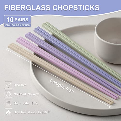 Image of Hiware 10-Pair Reusable Fiberglass Chopsticks, Non-Slip Chop Sticks Set Japanese Style, Dishwasher Safe, 9.5-Inch