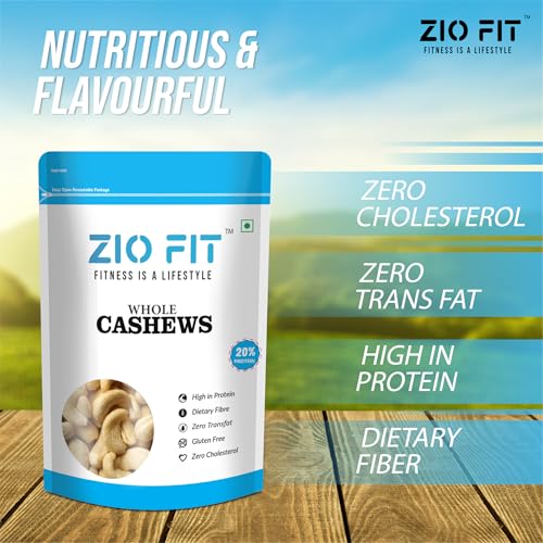 Image of Ziofit Indian Whole Cashews | 200g (Buy 1 Get 1 Free) | Nutritious Dry Fruit | Healthy Snacks, Rich in Nutrients | Protein | Fiber | Vitamins, Roasted | Nutritious & Delicious Healthy Snack | Gluten Free | Cashews Rich in Protein | Magnesium and Phosphorus | Plant Protein & Rich in Minerals & Vitamins.