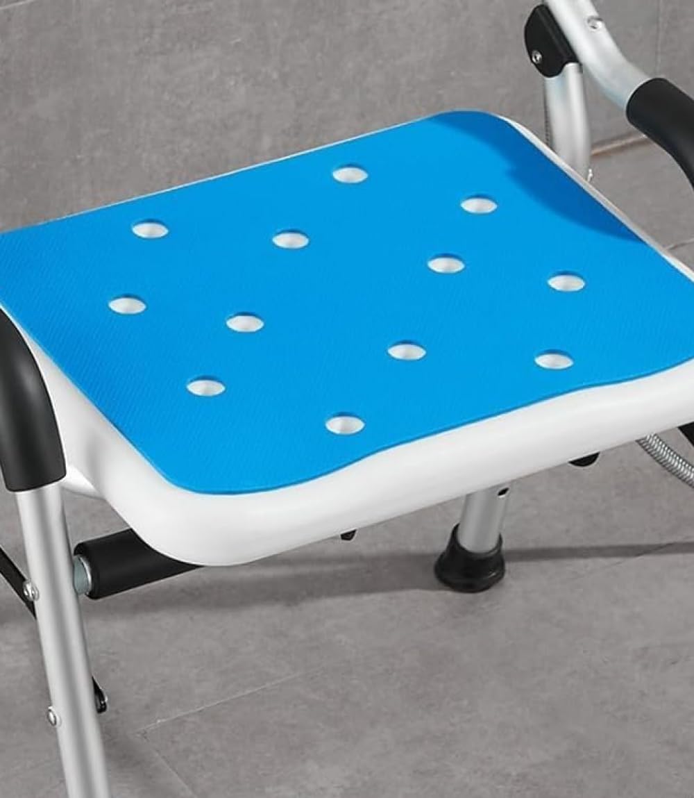 Silla de Ducha Ligera y Plegable for Personas Mayores, Taburete Acolchado con Respaldo, Ajustable en 4 Alturas, extraíble y Antideslizante.
