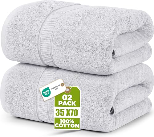 Image of Utopia Towels Jumbo Bath Sheets, 2 Pack, 35x70 in, 600 GSM Cotton, Silver | Extra Large Ring Spun Cotton Bath Sheets - Soft, Plush, Quick-Drying, Highly Absorbent, Great for Everyday Use