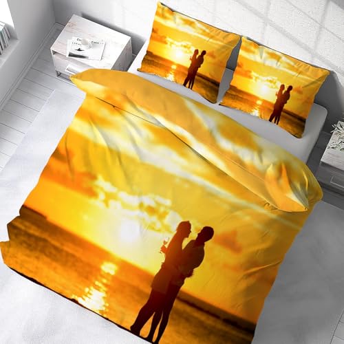 Housse de couette 160x200 coucher de soleil parure microfibre douce
