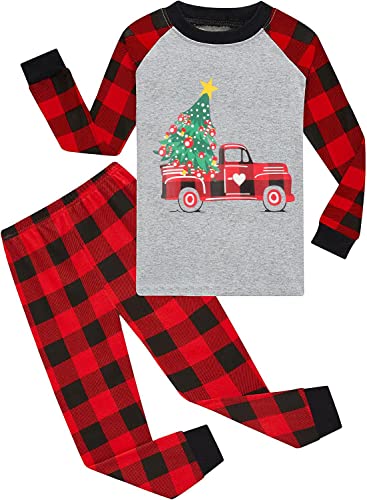 Little Boys Long Sleeve Christmas Pajamas Plaid Pjs Kids Dinosaur Xmas Clothes Sets for Toddler 2-7 Years