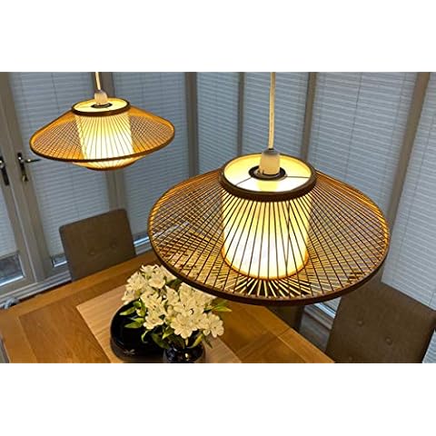 Bamboo lampshade Pendant Ceiling Shade, Round Handmade Wood Hanging Light Natural Wood Brown Colour, L006 Cover