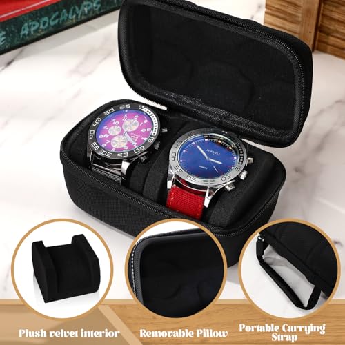 Image of Abbylike 3 pcs 2 Slot Hard Watch Travel Case Watch Roll Travel Holder Portable Watches Organizer for Men Woman with Anti Move Pillow