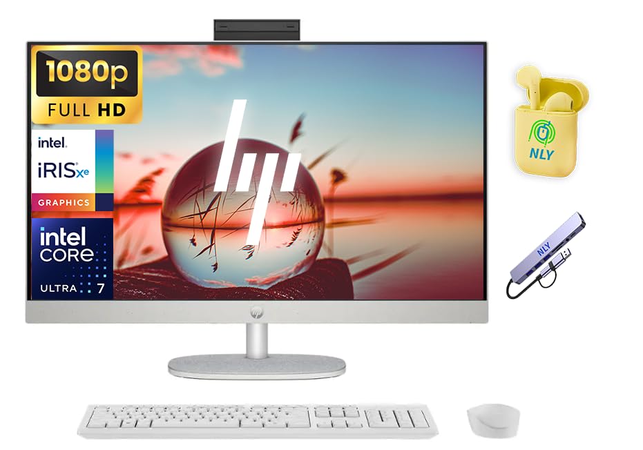HP 27" FHD All-in-One Desktop Computer, 12-core Intel Ultra 7 Processor, 32GB RAM 1.5TB Storage (1TB SSD+512GB Docking Set), Windows 11, Wireless