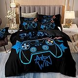 HAVOP Gaming Bedding Sets for Boys Duvet Cover Set for Kids Boys Teens, Blue and Black Video Gamepad