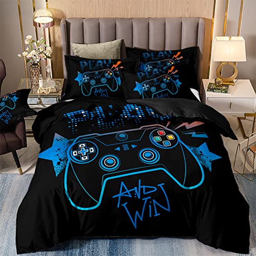 Havop Gaming Bedding Sets For Boys Duvet Cover Set For Kids Boys Teens, Blue And Black Video Gamepad Bedding Cover Set For Kids, Breathable And Lightweight Game Theme Duvet Cover With Pillowcase Twin #TOP10