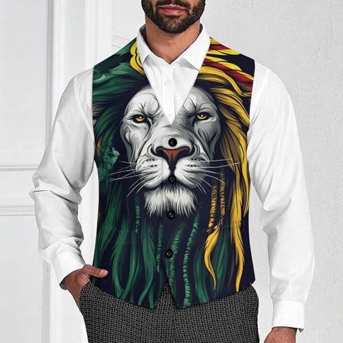 Reggae Lion Smok Weed Rasta Men's Suit Vests Dress Vest V-Neck Waistcoat Slim Business Formal with Pocket2