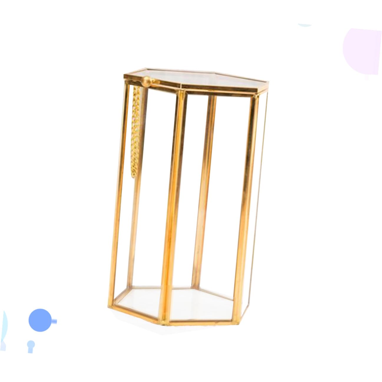 Organizador de maquillaje hexagonal retro con soporte para brochas de maquillaje con material de latón y vidrio, práctico recipiente para brochas para vestidor o mesa de tocador