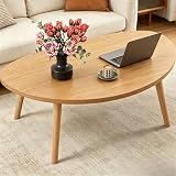 Coffee Table, 31.5' Low Coffee Tables with Solid Wood Legs Kidney Natural