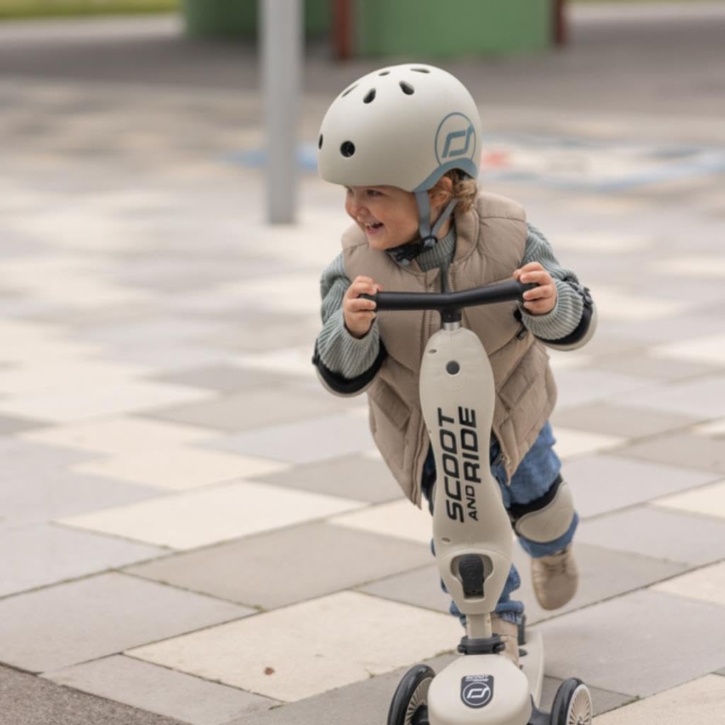 Scoot & Ride Protektoren-Set S ash – Knie- und Ellbogenschoner für Kinder (2–5 Jahre), zertifiziert nach EN14120, verstellbar mit Schnellverschluss, sicher & bequem, Farbe: ash